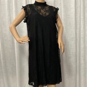 Express Cocktail Lace Mock Neck Flutter Sleeve Mini Tunic Shift Dress SMALL NEW